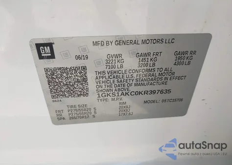 2019 GMC Yukon Sle from USA, damaged, VIN 1GKS1AKC0KR397635